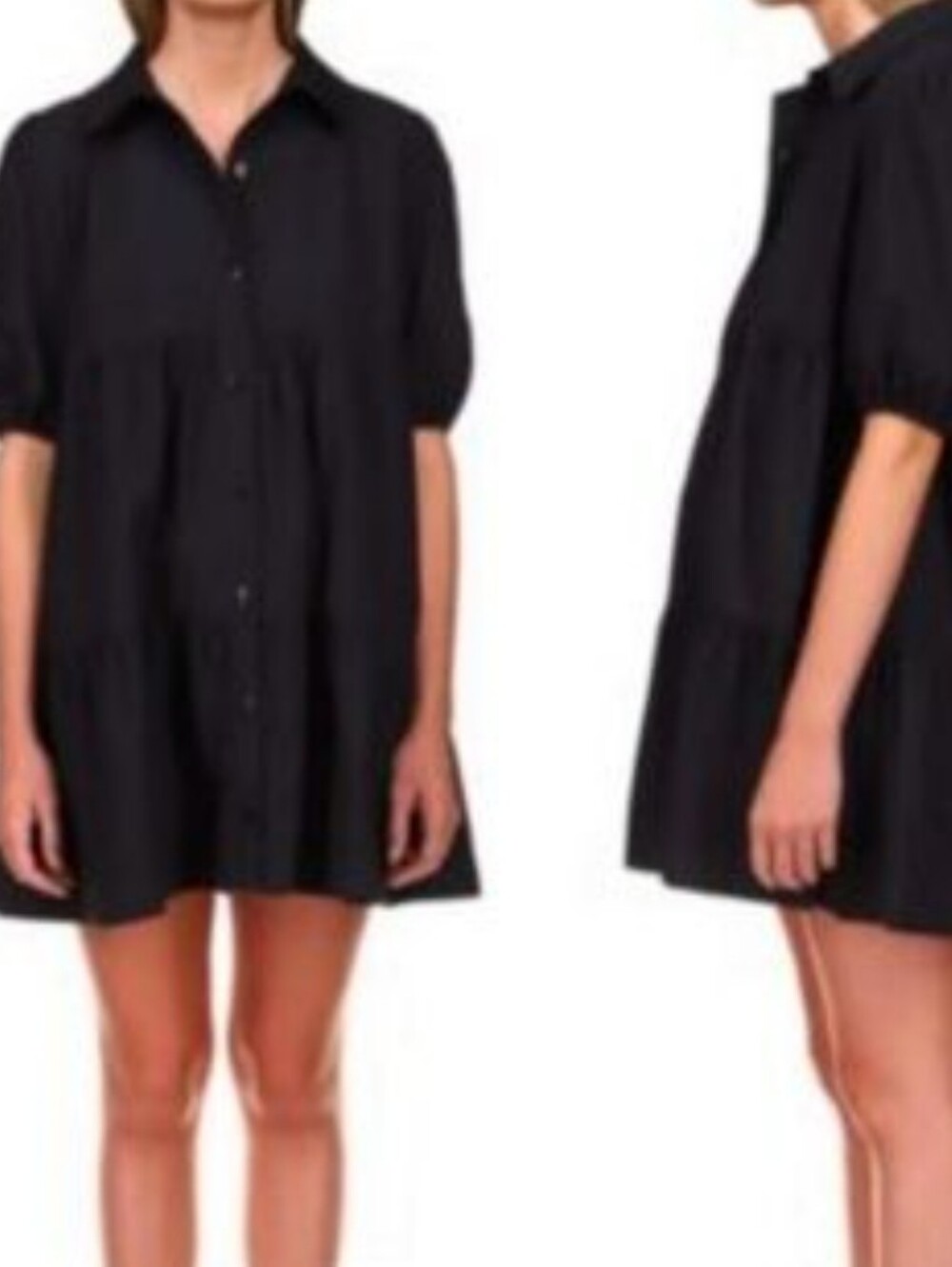 Sanctuary Black Button-Front Tiered Mini Dress
